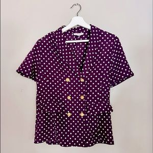 Polka Dot Lapel Collar Top